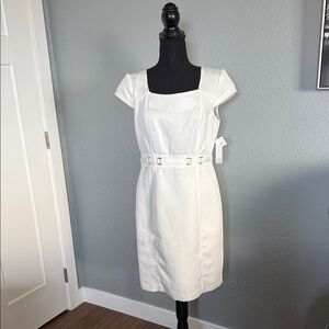 Sandra Darren Cream Cap Sleeve Midi Dress